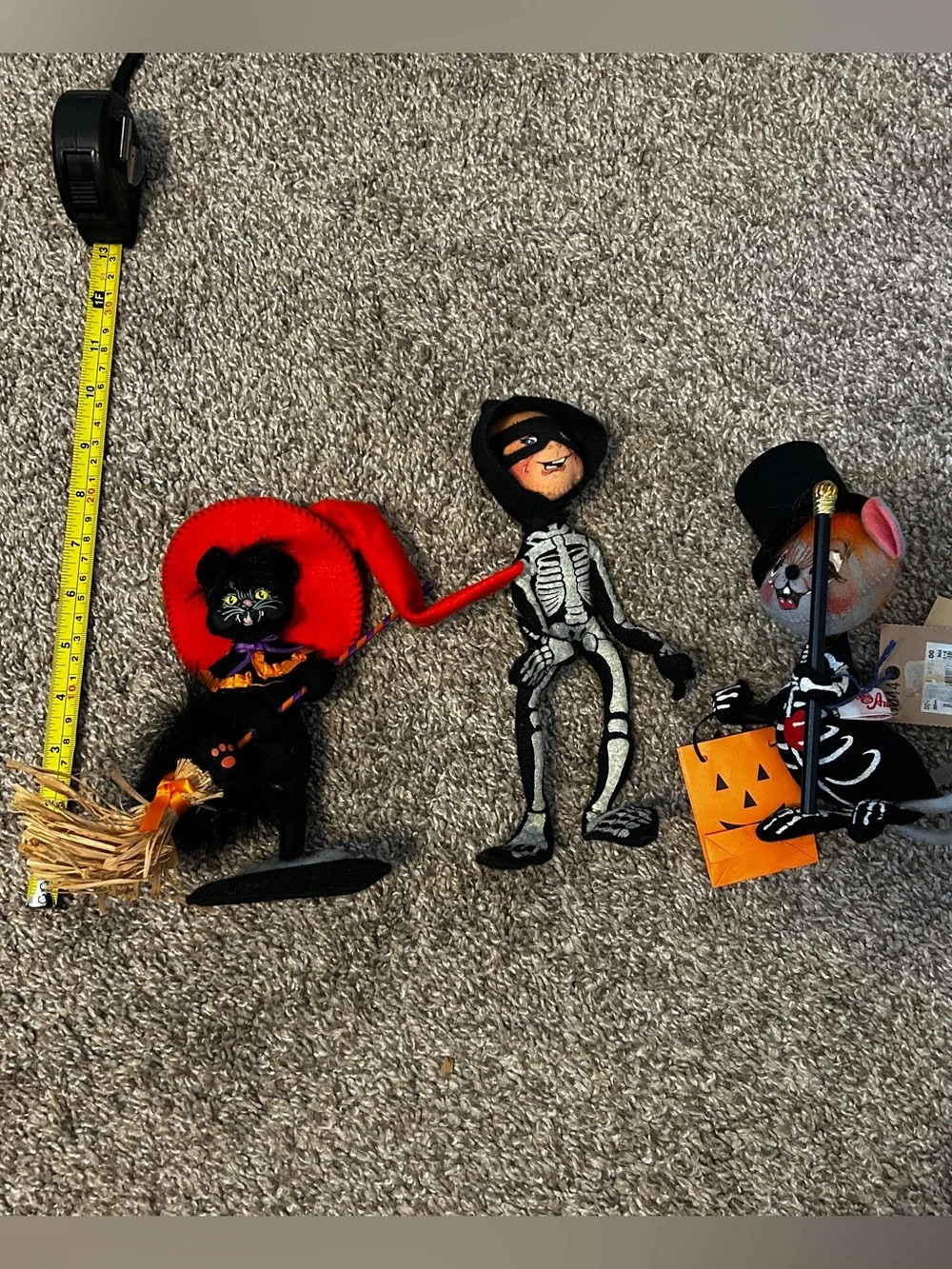 Annalee Halloween Cat, Mouse, Glow-in-the-Dark Skeleton 3 Doll Bundle Vintage